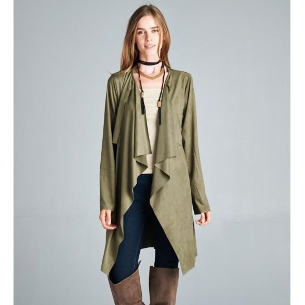 LAST ONE!!! NWT VEGAN SUEDE Waterfall Trench Coat - Picture 1 of 5
